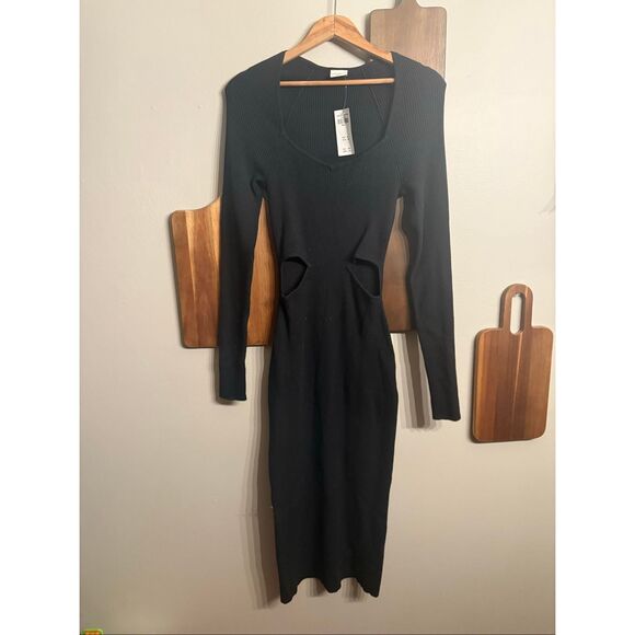 Abercrombie & Fitch Black Long Sleeve Cut-Out Rib Sweater Dress Small Tall NWT - Picture 1 of 5